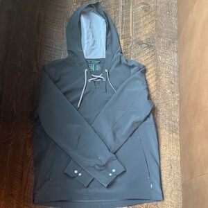 Stio Men's Lightweight Hooded Shirt Jacket in Slate Gray